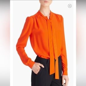 GIVENCHY BRIGHT ORANGE SILK BLOUSE W/ NECK TIE